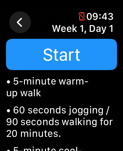 Watch Simply 5K App showing run day description