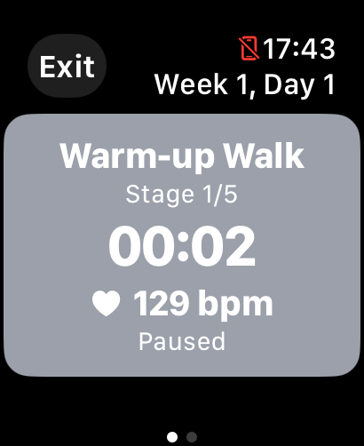 Watch Simply 5K App showing paused status