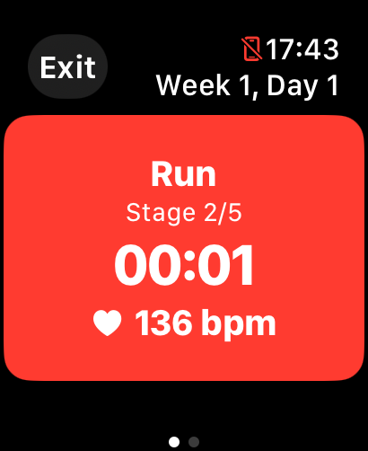 Watch Simply 5K App showing run status