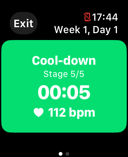 Watch Simply 5K App showing cool-down status